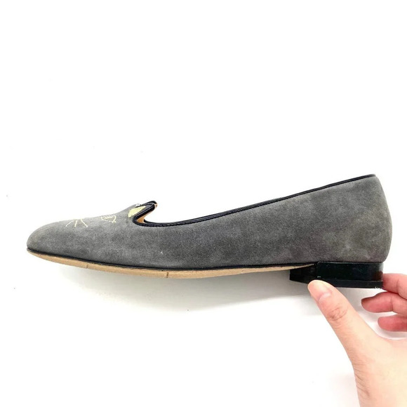 Charlotte Olympia Kitty Cat Gray Suede Flats Loafers, EU 38 US 7.5-8 - Picture 9 of 12